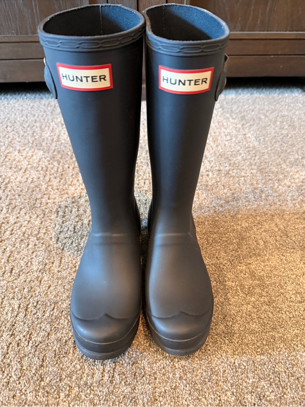 Hunter Navy Blue Kids Rain Boots with Red Logo Trim